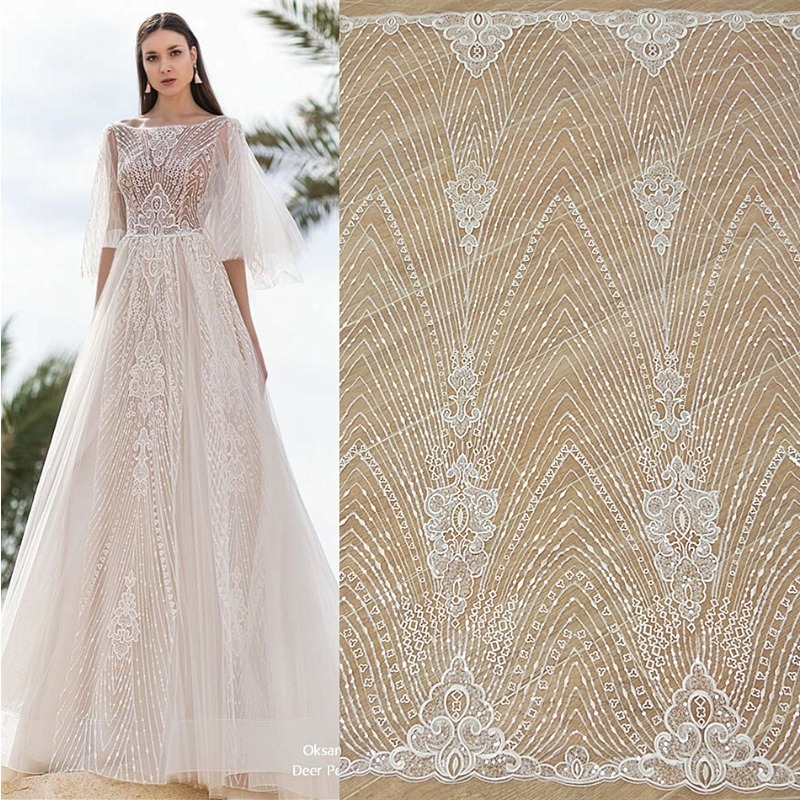 Wedding Dress Supply - 새로운 스트라이프 레이스 자수 스팽글 메쉬