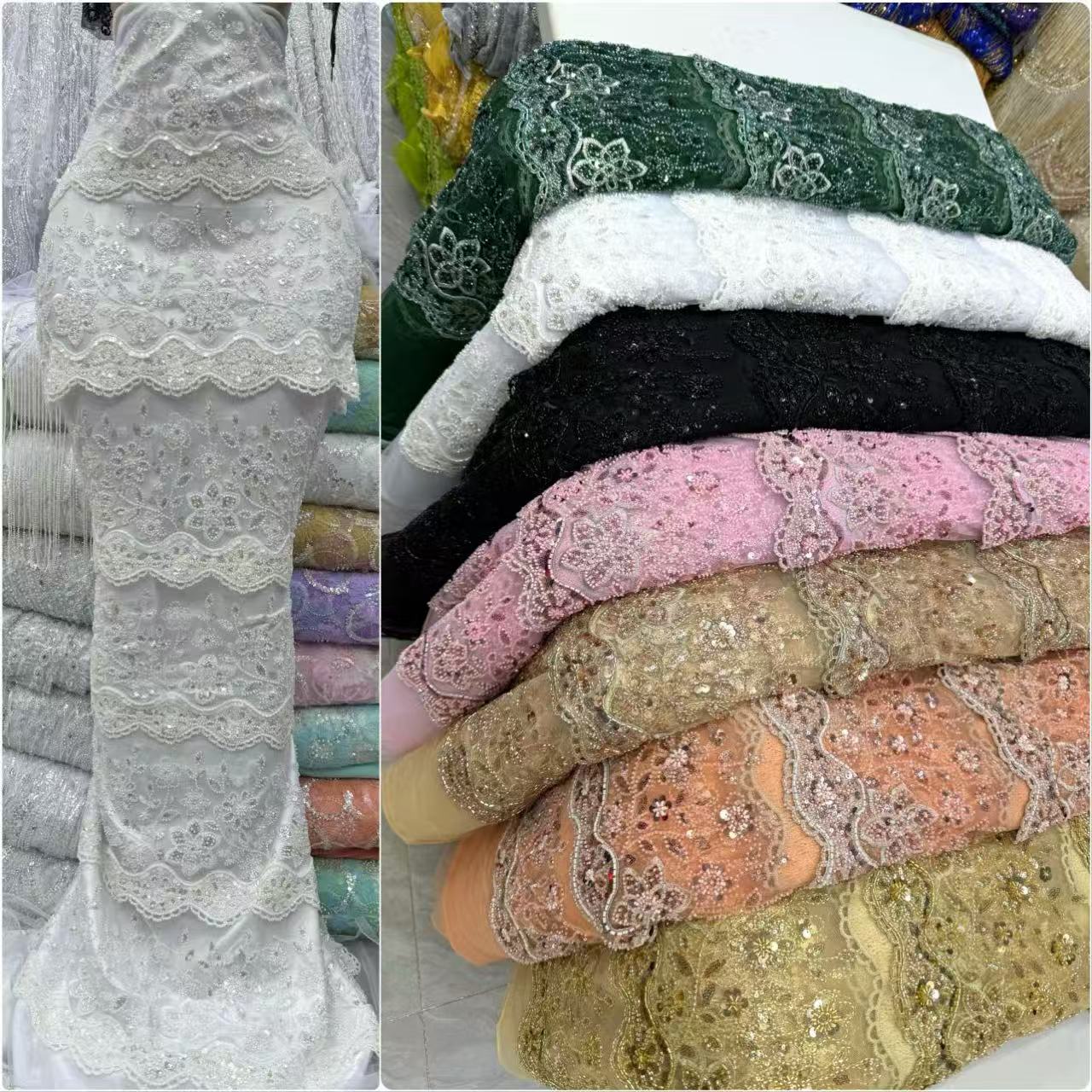 Wedding Dress Supply - 아프리카 비즈 레이스 원단 고품질 나이지리아