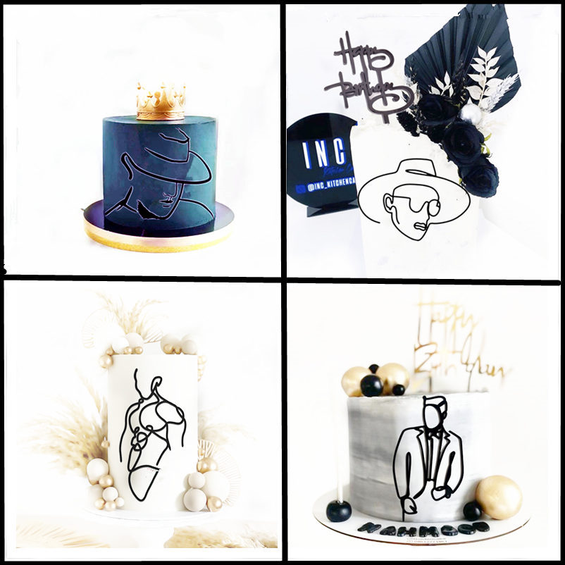 스케치 페이스 아크릴 생일 케이크 토퍼, 블랙 정장 모 - Suit Supply Wedding Party 리뷰 및 가격